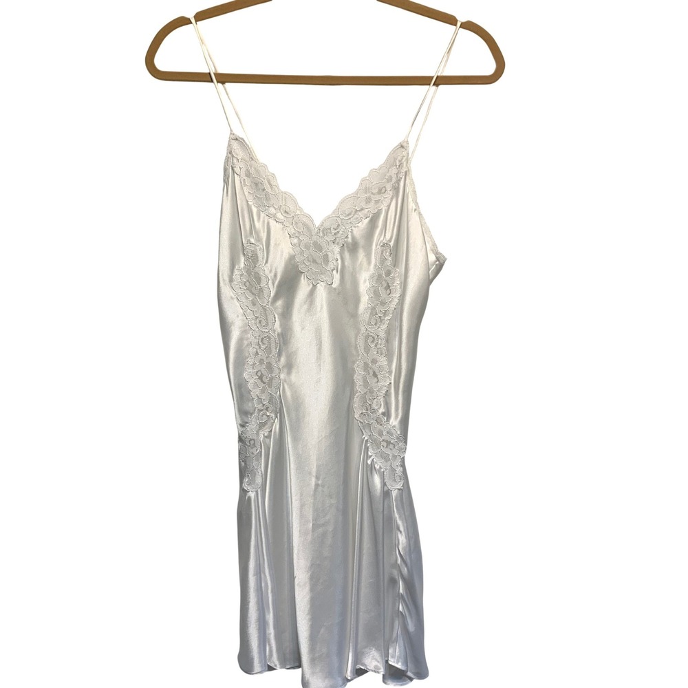VTG Val Mode Lingerie Chemise Nightgown White Satin Lace Small Coquette Bridal